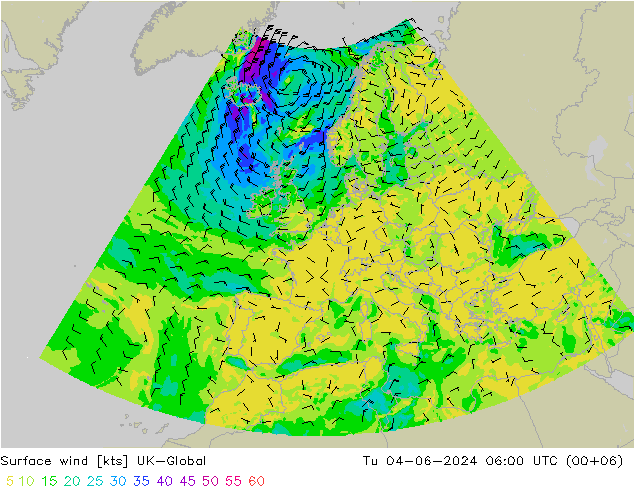 Surface wind UK-Global Tu 04.06.2024 06 UTC