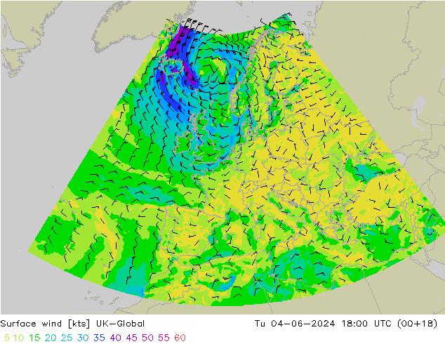 ветер 10 m UK-Global вт 04.06.2024 18 UTC