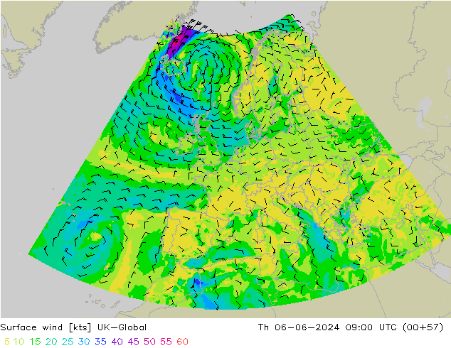 Vento 10 m UK-Global gio 06.06.2024 09 UTC