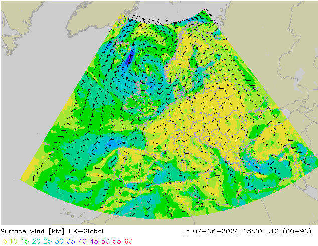 Surface wind UK-Global Pá 07.06.2024 18 UTC