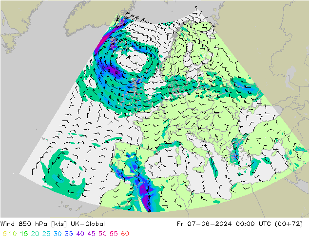 wiatr 850 hPa UK-Global pt. 07.06.2024 00 UTC