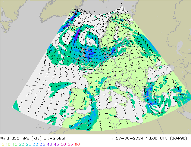 Viento 850 hPa UK-Global vie 07.06.2024 18 UTC