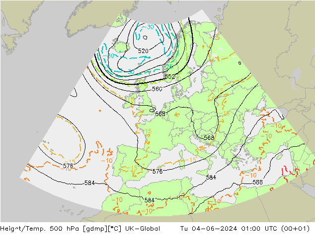 Height/Temp. 500 hPa UK-Global wto. 04.06.2024 01 UTC