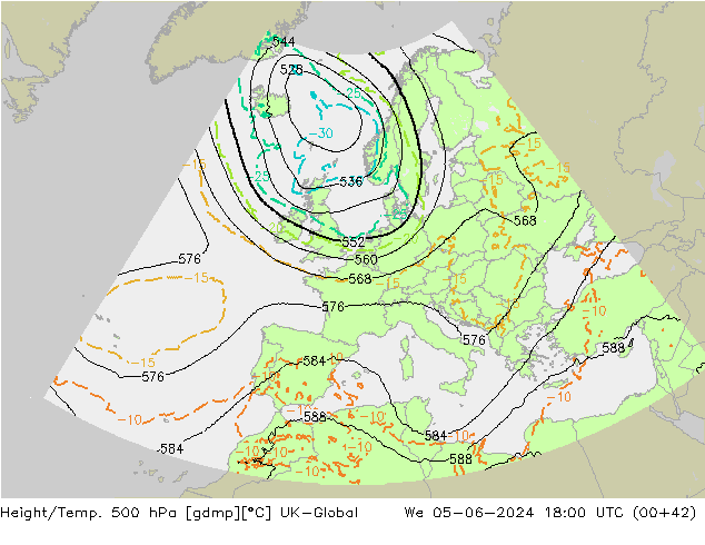 Height/Temp. 500 hPa UK-Global We 05.06.2024 18 UTC