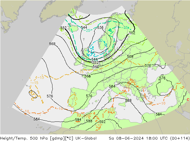 Height/Temp. 500 hPa UK-Global Sáb 08.06.2024 18 UTC
