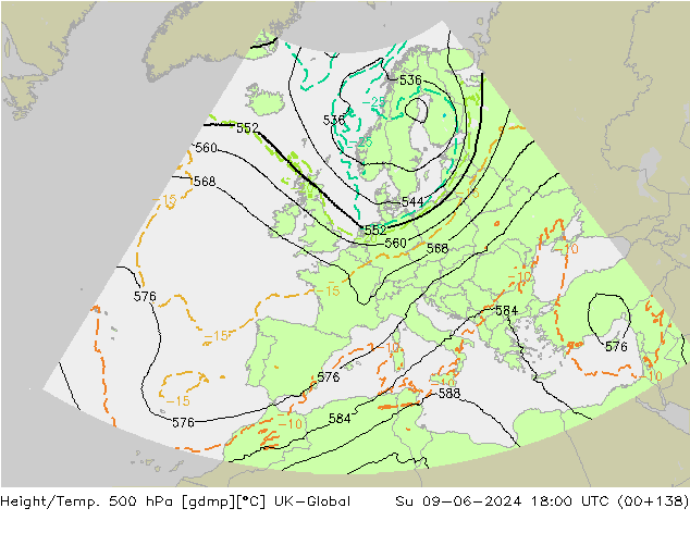 Hoogte/Temp. 500 hPa UK-Global zo 09.06.2024 18 UTC