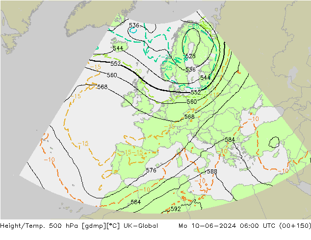 Height/Temp. 500 гПа UK-Global пн 10.06.2024 06 UTC