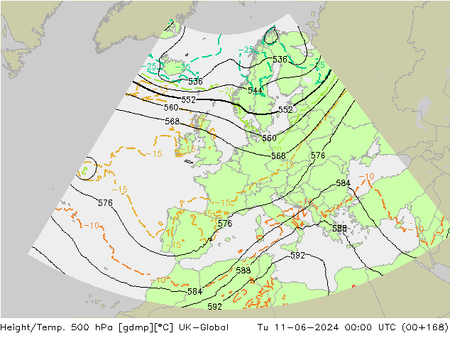 Height/Temp. 500 hPa UK-Global  11.06.2024 00 UTC