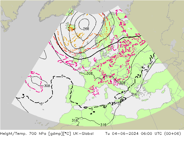 Height/Temp. 700 hPa UK-Global Di 04.06.2024 06 UTC