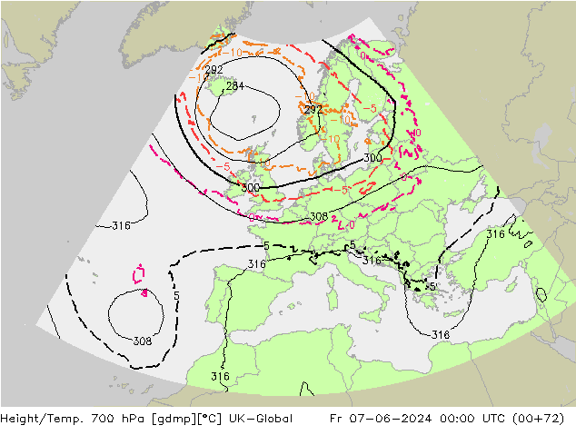 Height/Temp. 700 hPa UK-Global Fr 07.06.2024 00 UTC