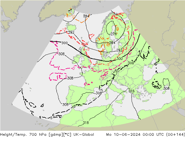 Height/Temp. 700 hPa UK-Global pon. 10.06.2024 00 UTC