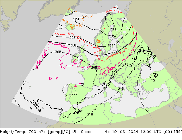 Yükseklik/Sıc. 700 hPa UK-Global Pzt 10.06.2024 12 UTC