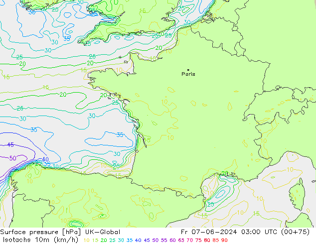 Isotachs (kph) UK-Global Fr 07.06.2024 03 UTC