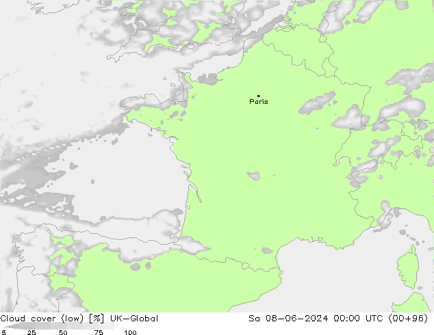 Cloud cover (low) UK-Global Sa 08.06.2024 00 UTC