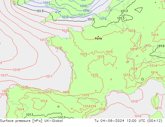 Presión superficial UK-Global mar 04.06.2024 12 UTC