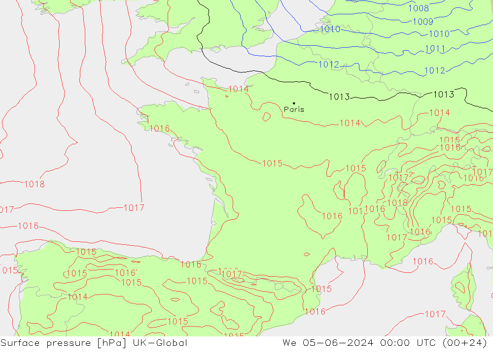 pression de l'air UK-Global mer 05.06.2024 00 UTC