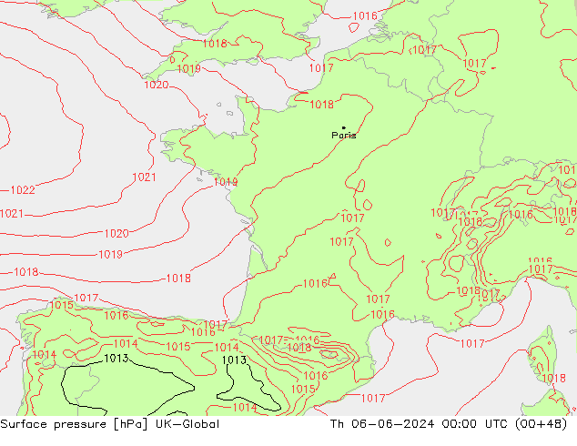 Surface pressure UK-Global Th 06.06.2024 00 UTC