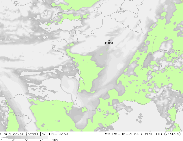 zachmurzenie (suma) UK-Global śro. 05.06.2024 00 UTC