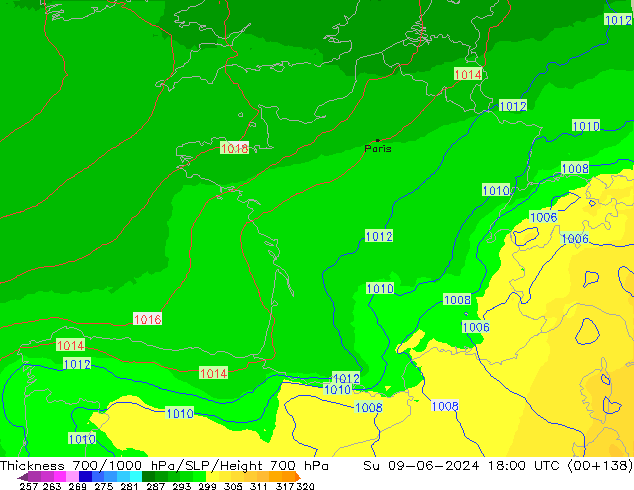Thck 700-1000 hPa UK-Global dim 09.06.2024 18 UTC