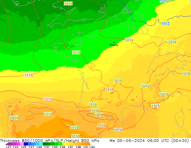 Thck 850-1000 hPa UK-Global We 05.06.2024 06 UTC