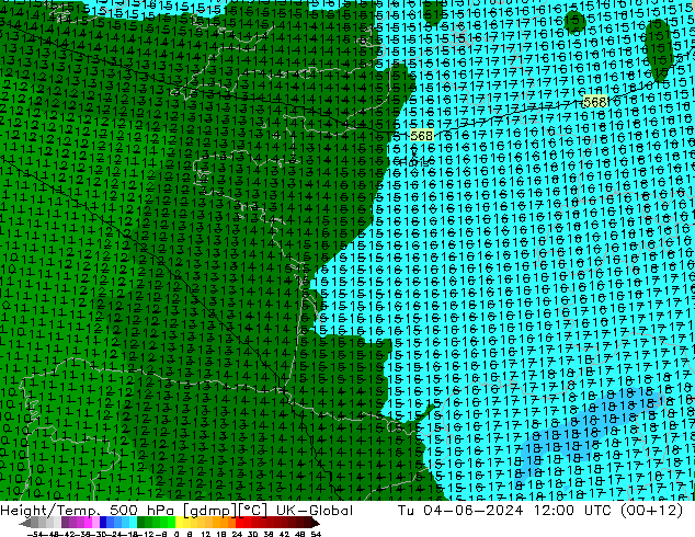 Yükseklik/Sıc. 500 hPa UK-Global Sa 04.06.2024 12 UTC