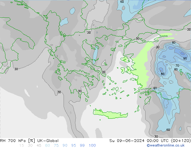 RH 700 hPa UK-Global Ne 09.06.2024 00 UTC