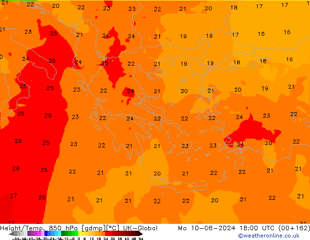 Height/Temp. 850 hPa UK-Global Mo 10.06.2024 18 UTC