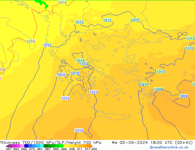 Thck 700-1000 hPa UK-Global Qua 05.06.2024 18 UTC