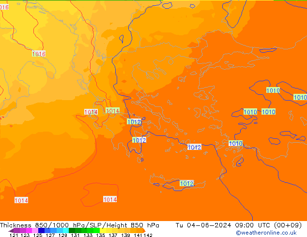 Thck 850-1000 hPa UK-Global  04.06.2024 09 UTC
