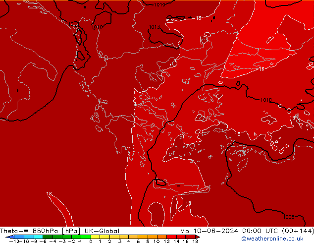 Theta-W 850hPa UK-Global Mo 10.06.2024 00 UTC