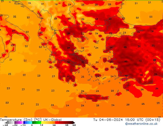 Sıcaklık Haritası (2m) UK-Global Sa 04.06.2024 15 UTC