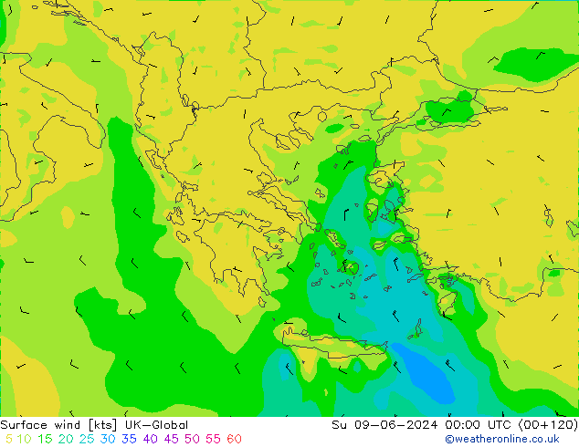 wiatr 10 m UK-Global nie. 09.06.2024 00 UTC