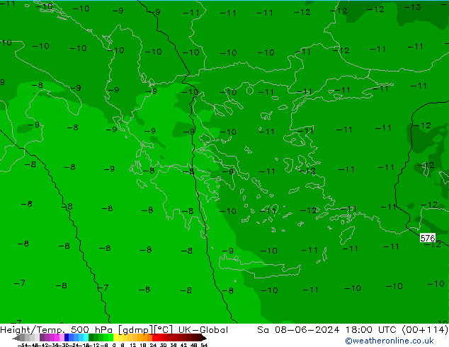 Height/Temp. 500 hPa UK-Global so. 08.06.2024 18 UTC