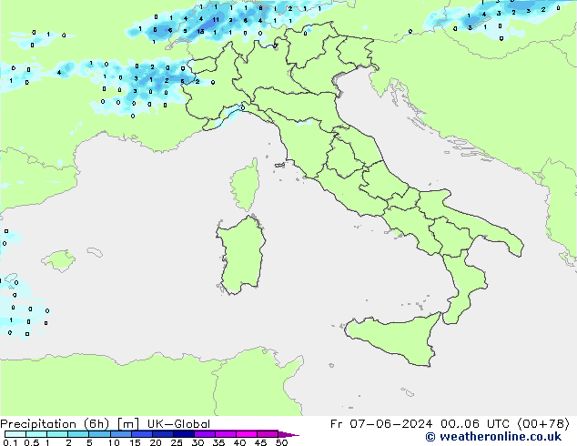 Precipitación (6h) UK-Global vie 07.06.2024 06 UTC