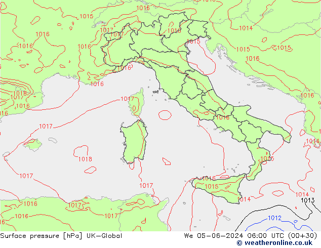 Presión superficial UK-Global mié 05.06.2024 06 UTC