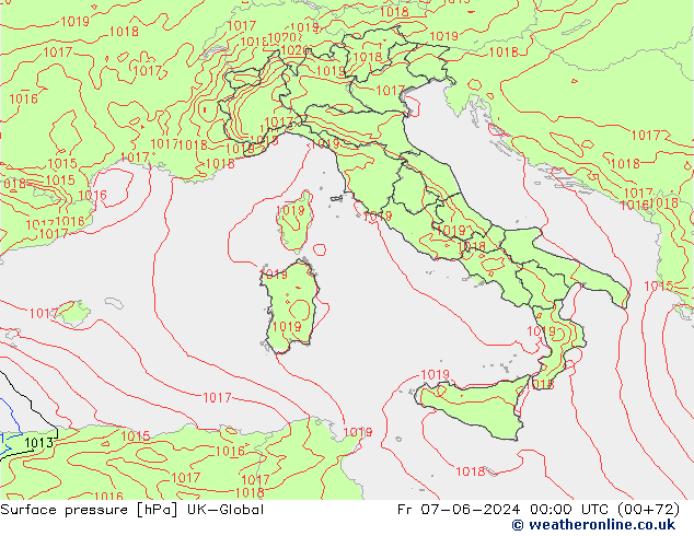 Atmosférický tlak UK-Global Pá 07.06.2024 00 UTC