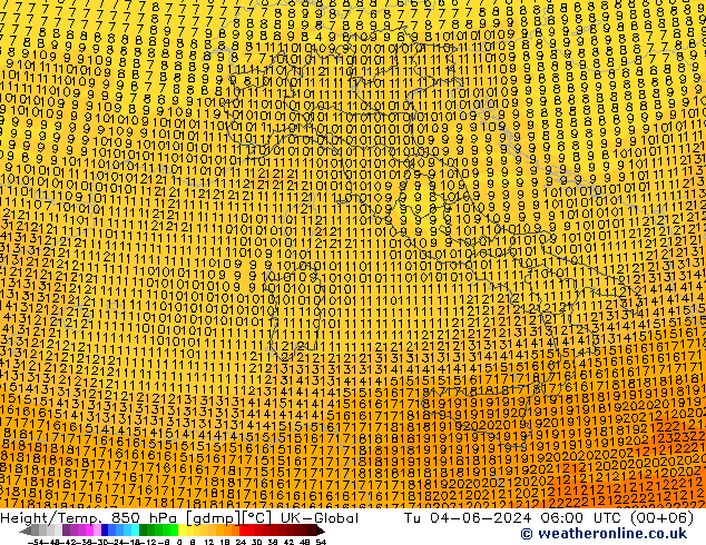 Height/Temp. 850 hPa UK-Global Út 04.06.2024 06 UTC