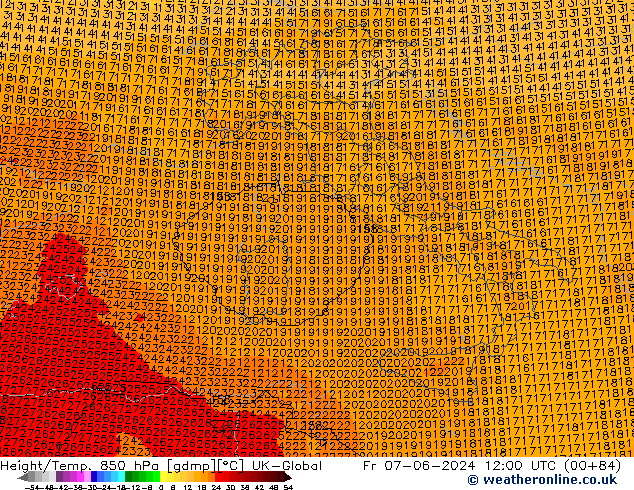 Height/Temp. 850 hPa UK-Global Fr 07.06.2024 12 UTC