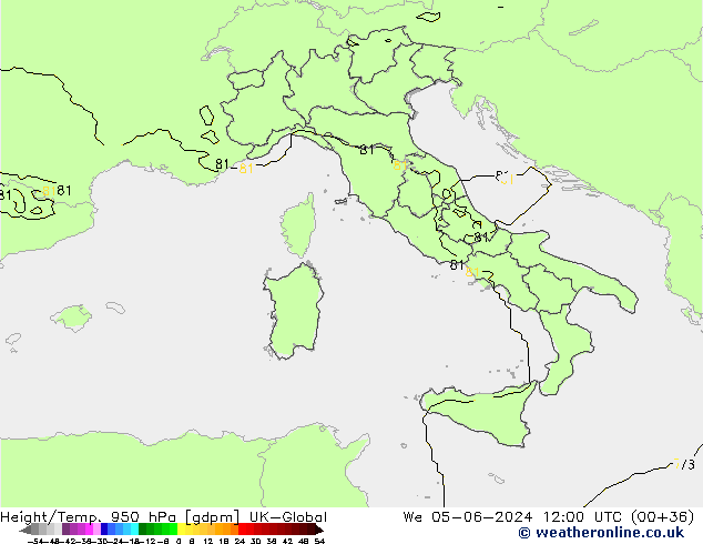 Height/Temp. 950 hPa UK-Global St 05.06.2024 12 UTC