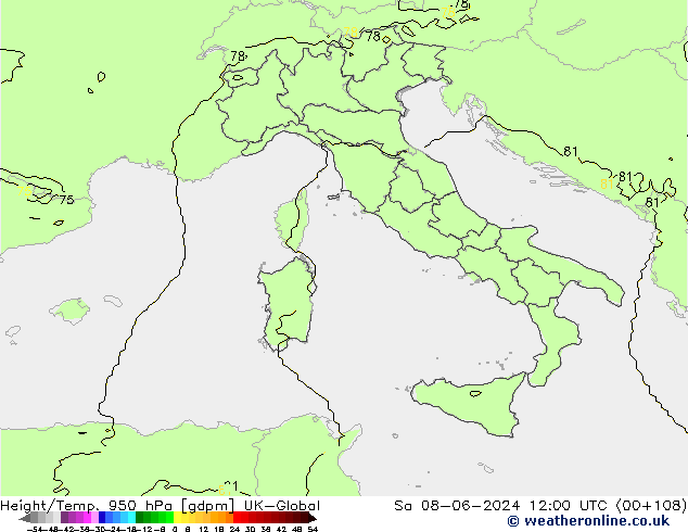 Height/Temp. 950 hPa UK-Global Sa 08.06.2024 12 UTC