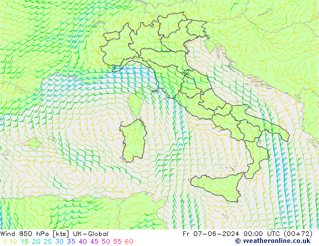 Rüzgar 850 hPa UK-Global Cu 07.06.2024 00 UTC