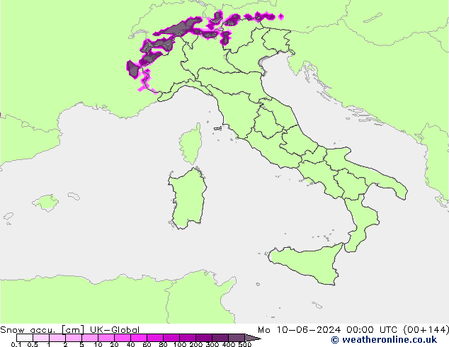 Totale sneeuw UK-Global ma 10.06.2024 00 UTC