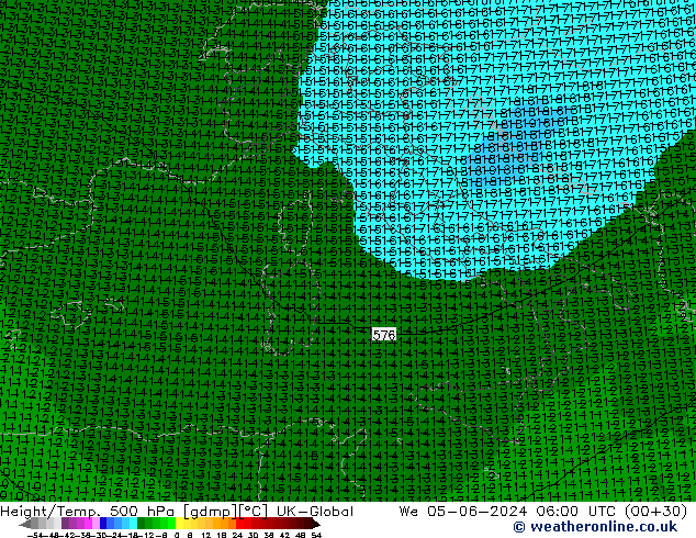 Height/Temp. 500 hPa UK-Global Qua 05.06.2024 06 UTC