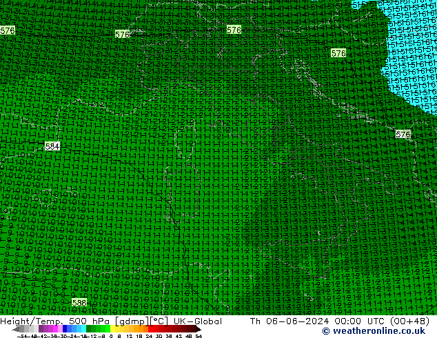 Géop./Temp. 500 hPa UK-Global jeu 06.06.2024 00 UTC