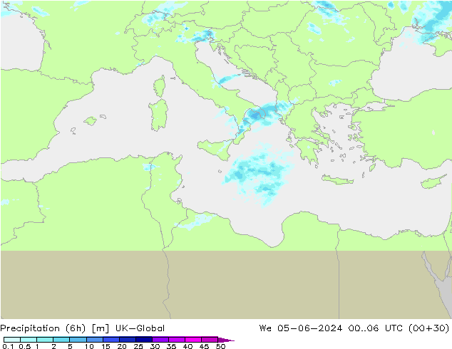 Précipitation (6h) UK-Global mer 05.06.2024 06 UTC