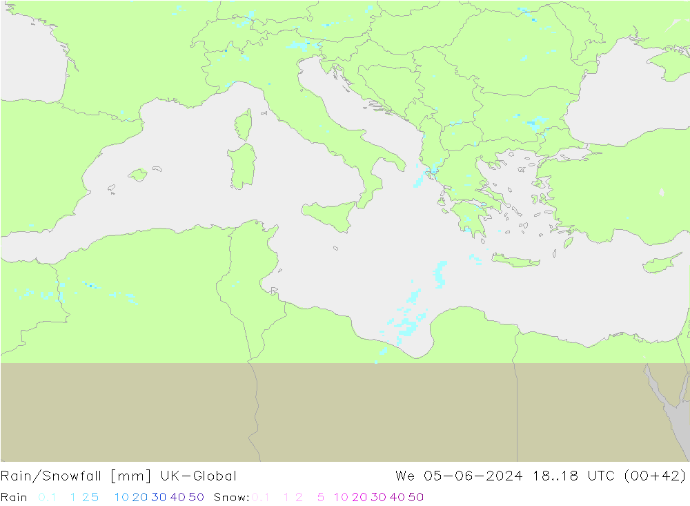 Rain/Snowfall UK-Global mer 05.06.2024 18 UTC