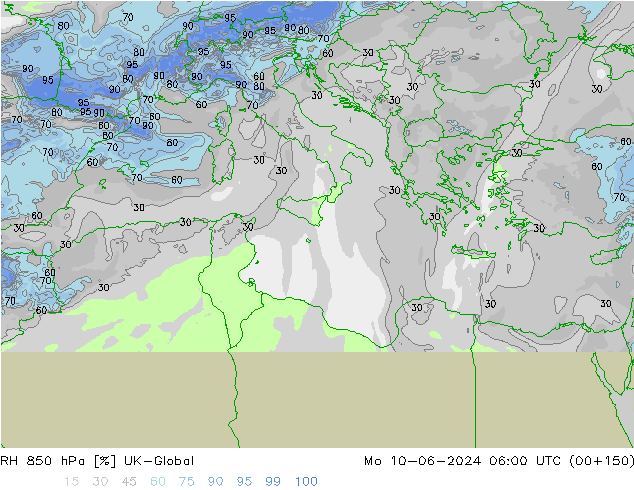 RH 850 гПа UK-Global пн 10.06.2024 06 UTC