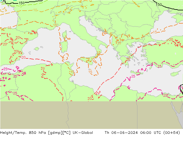 Yükseklik/Sıc. 850 hPa UK-Global Per 06.06.2024 06 UTC