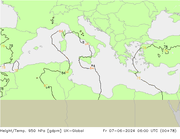 Height/Temp. 950 hPa UK-Global Fr 07.06.2024 06 UTC