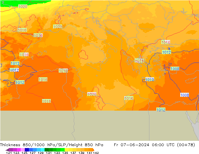 Thck 850-1000 hPa UK-Global  07.06.2024 06 UTC